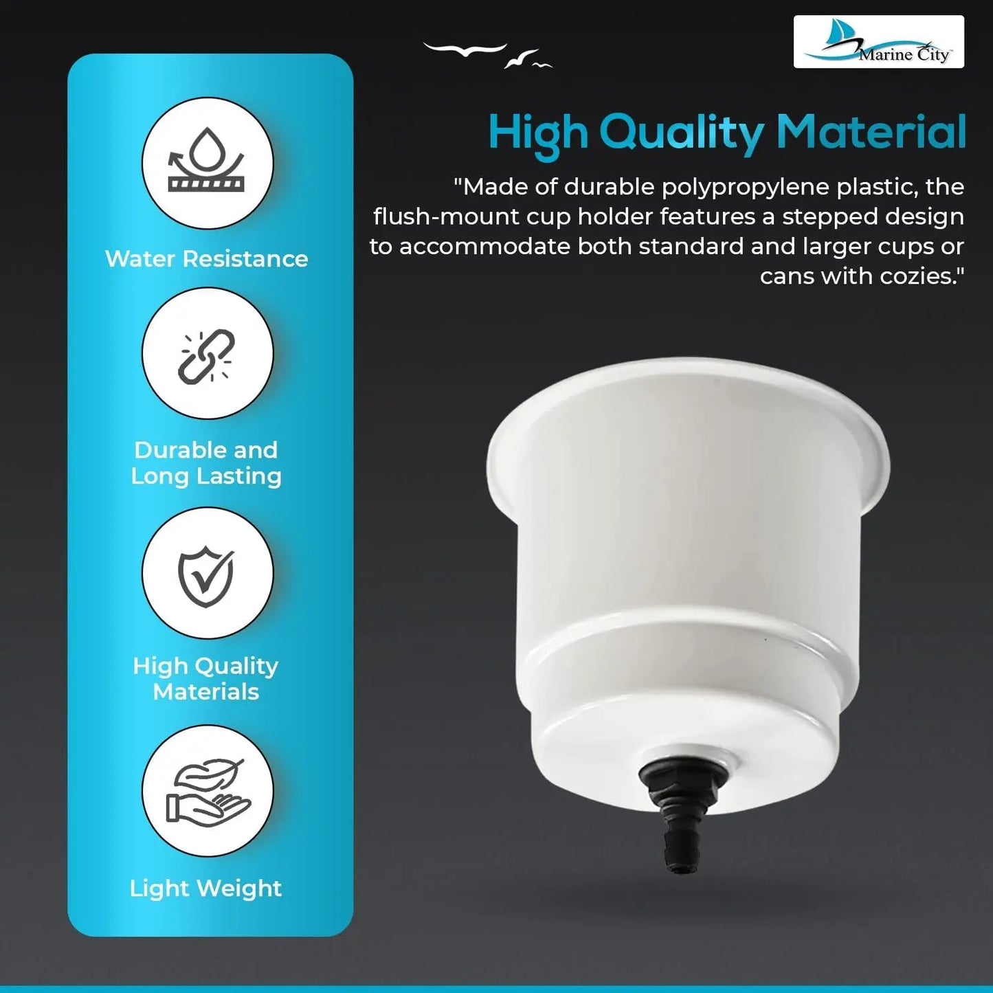Marine City White Closeable Plastic Cup Holder with Drain – Fits 30 oz Marine City Hardware