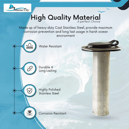 MARINE CITY Stainless Steel Flush Mount Fishing Rod Holder – 90° Angle