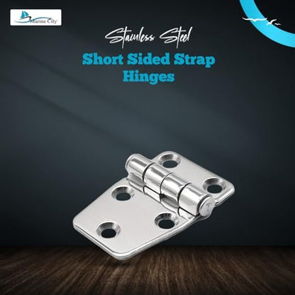 Marine City Stainless Steel Short Sided Strap Hinges  (2.2” × 1.5”) (2 Pcs)