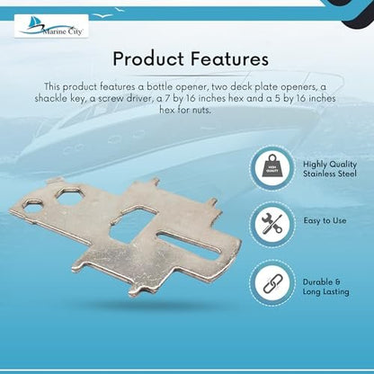 Marine City Universal Deck Plate Key – 304 Stainless Steel with Bottle Opener MARINE CITY