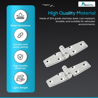 Marine City 304 Stainless Steel Polished Door Strap Hinges 1-1/2 × 3" (2 Pcs) Marine City