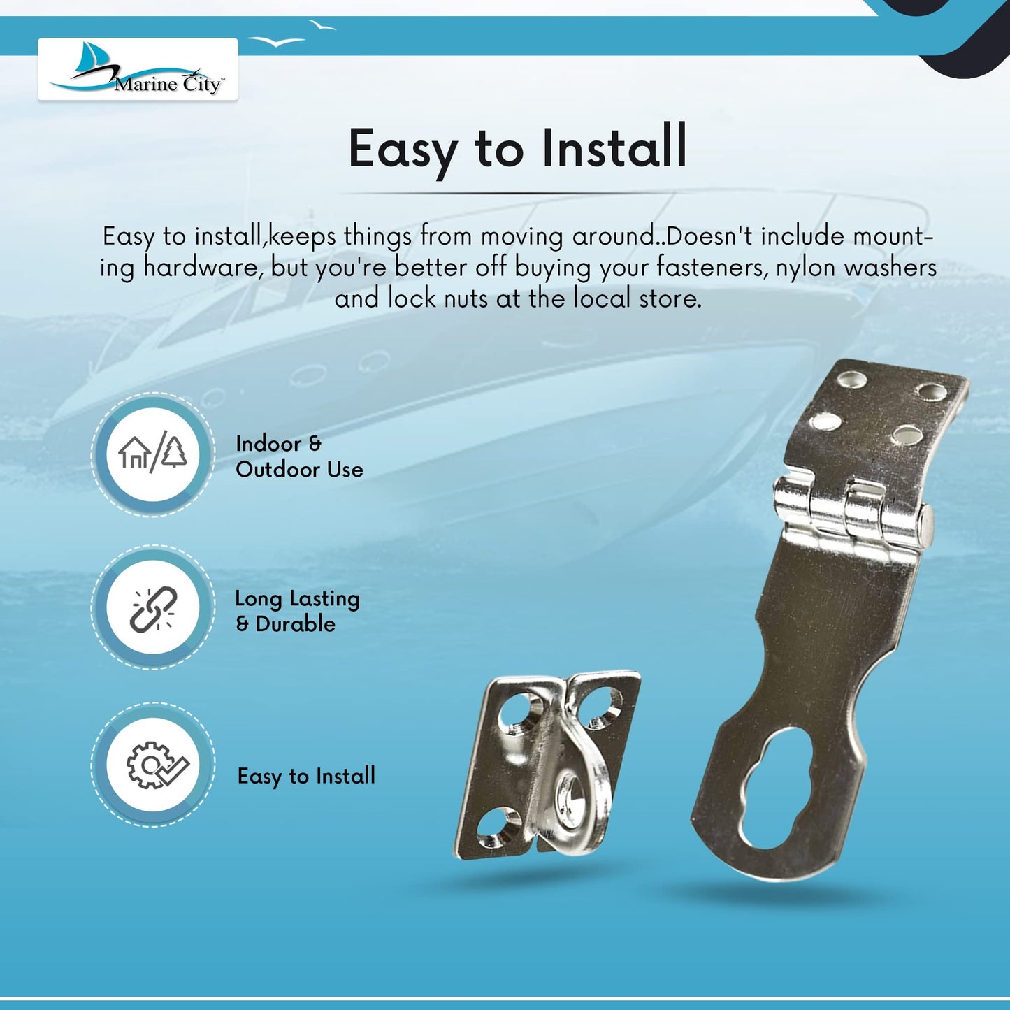 MARINE CITY Stainless Steel Marine Safety Hasp with Fixed Plate – Heavy-Duty