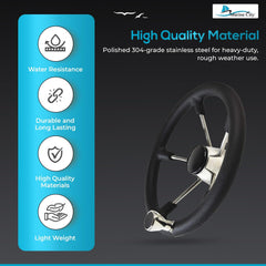 Marine City 11 inches Black Foam Grip Boat Stainless Steel Steering Wheel with Knob for Boat Yacht (Diameter: 11 inches)