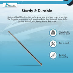 Marine City Boat 304 acero inoxidable 24 pulgadas poste de bandera para barco