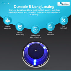 Marine City Stainless Steel LED Drink Cup Holder with Drain – 3 Blue LED Lights