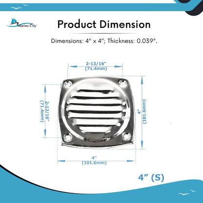 Marine City 4" Thru Louvered Vent, 304 Stainless Steel, Rust-Resistant, Polished Marine City