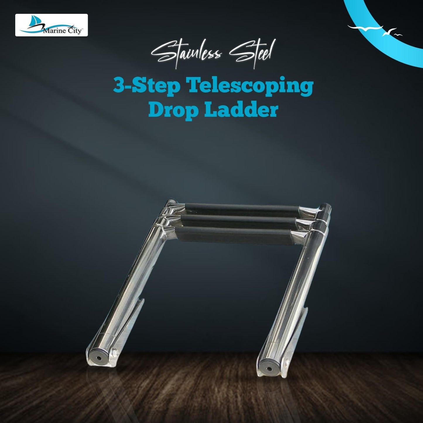 Marine City Escalera telescópica de 3 escalones de acero inoxidable (carga máxima 400 lbs)