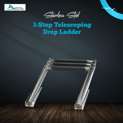 Marine City Escalera telescópica de 3 escalones de acero inoxidable (carga máxima 400 lbs)