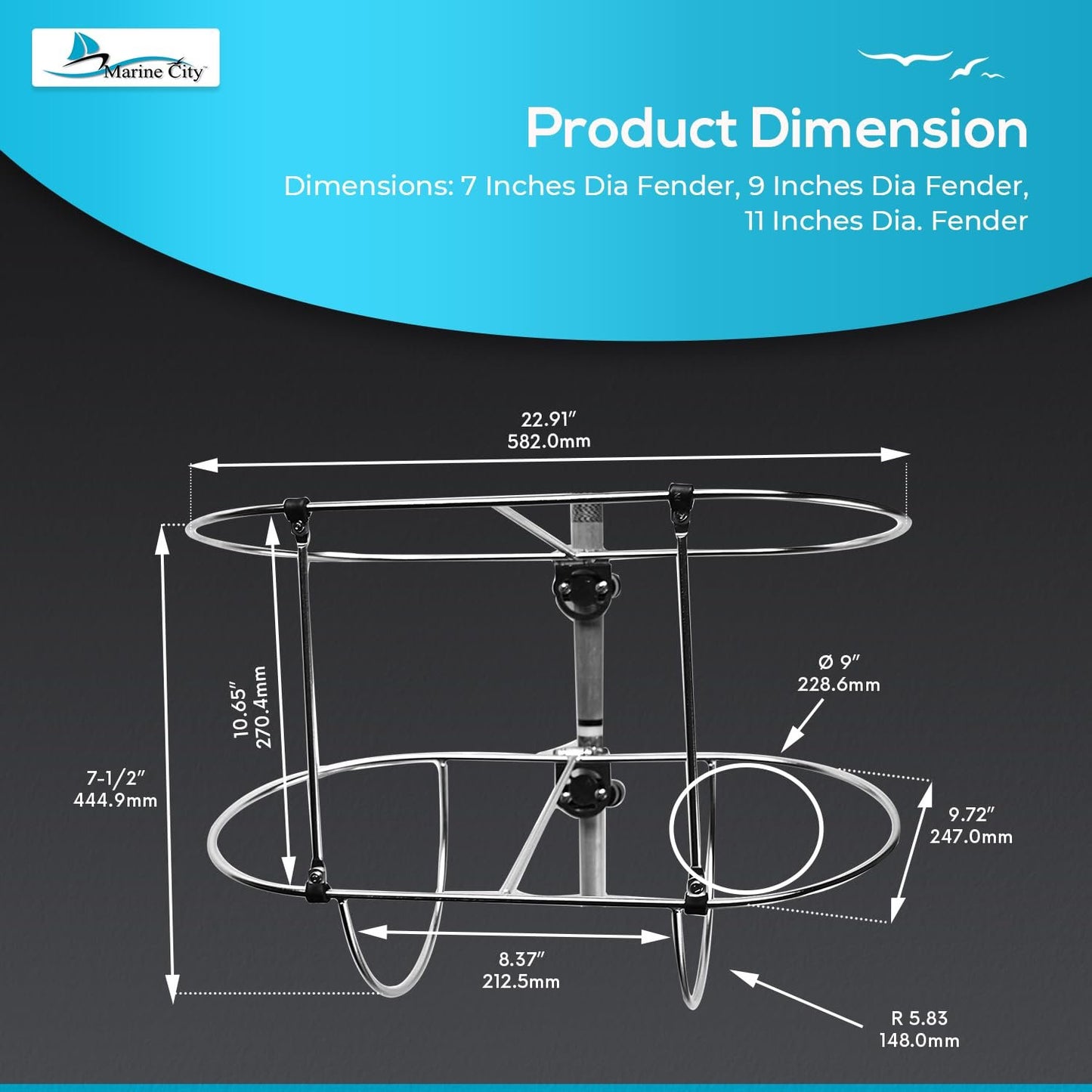 Marine City 304 Stainless Steel Folding Fender Rack with Stanchion Clamps