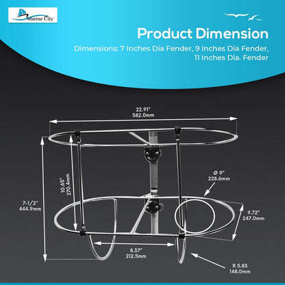 Marine City 304 Stainless Steel Folding Fender Rack with Stanchion Clamps