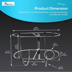 Marine City Marine Soporte doble para guardabarros de acero inoxidable (guardabarros de 9 pulgadas de diámetro)