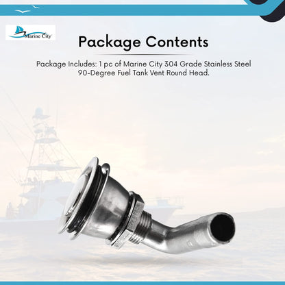 Marine City 90° Fuel Tank Vent – Stainless Steel, Fits 5/8” Hose, Removable Cap