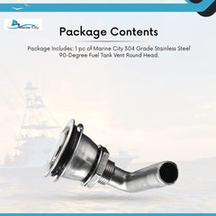 Marine City 90° Fuel Tank Vent – Stainless Steel, Fits 5/8” Hose, Removable Cap