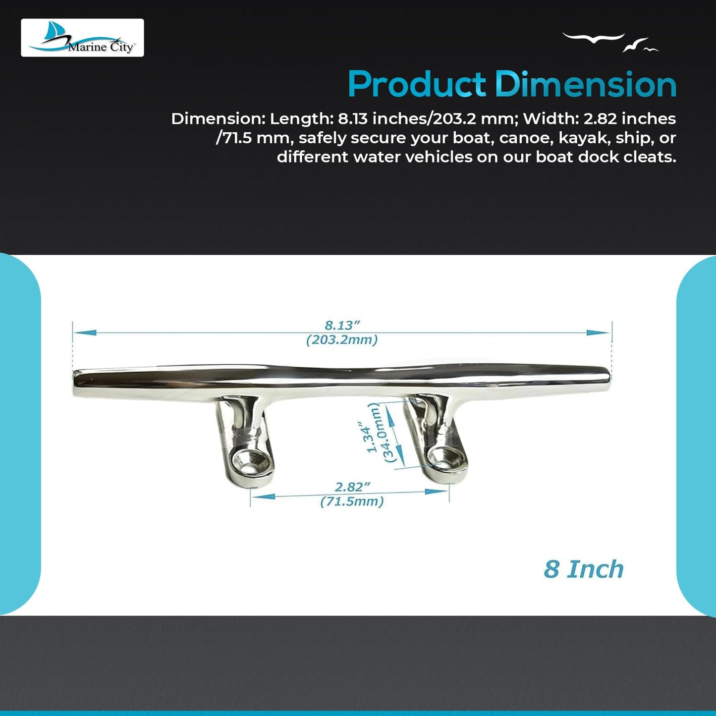 Marine City Open Base Cleat – 316 Stainless Steel, 4" Mooring Cleat (Pack of 2)