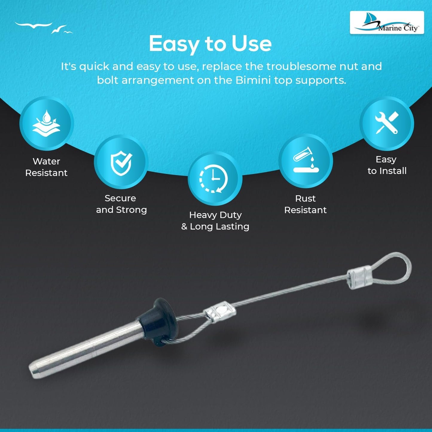MARINE CITY Pull Pin & Lanyard with Nylon Knob – 3/16" Stainless Steel (4 Pcs)