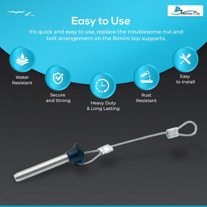 MARINE CITY Pull Pin & Lanyard with Nylon Knob – 3/16" Stainless Steel (4 Pcs)