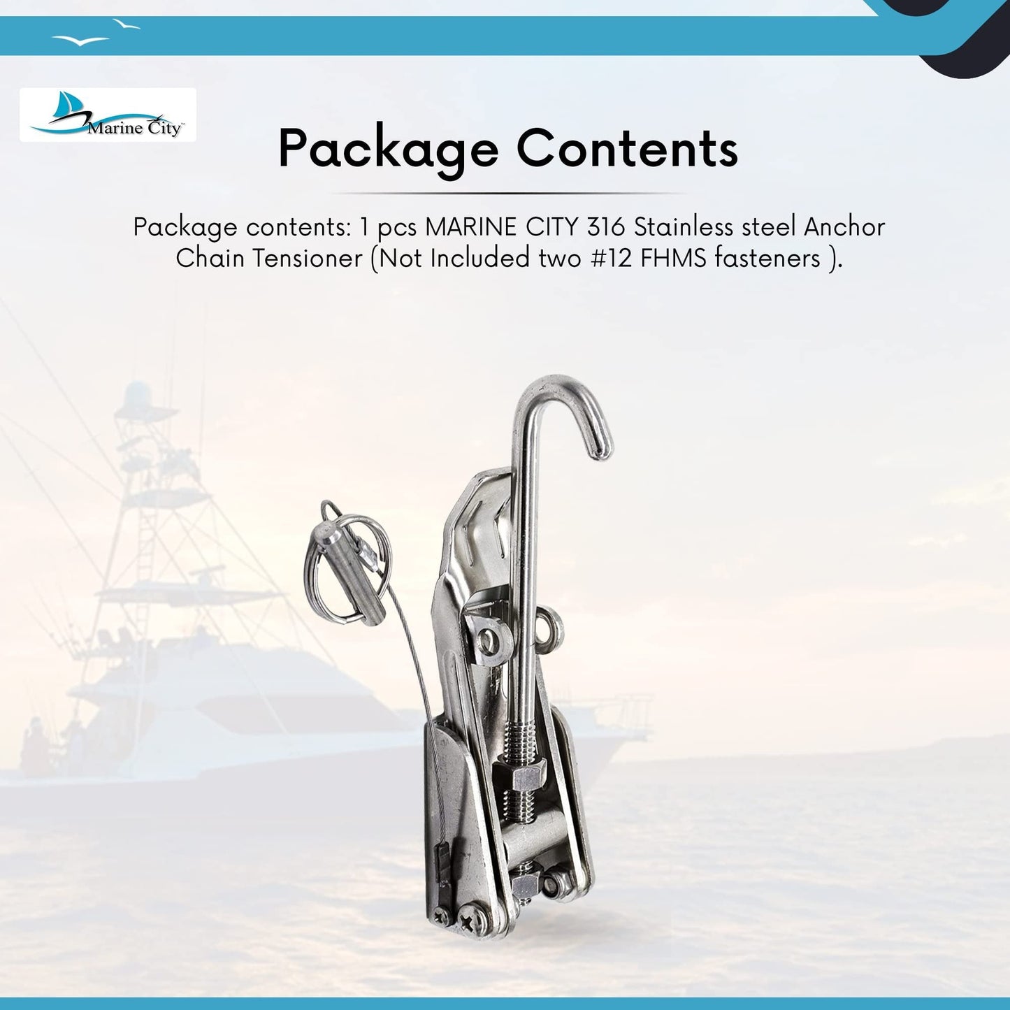 Marine City Stainless Steel Anchor Chain Tensioner – Cam Action, 200 lb Tension Marine City