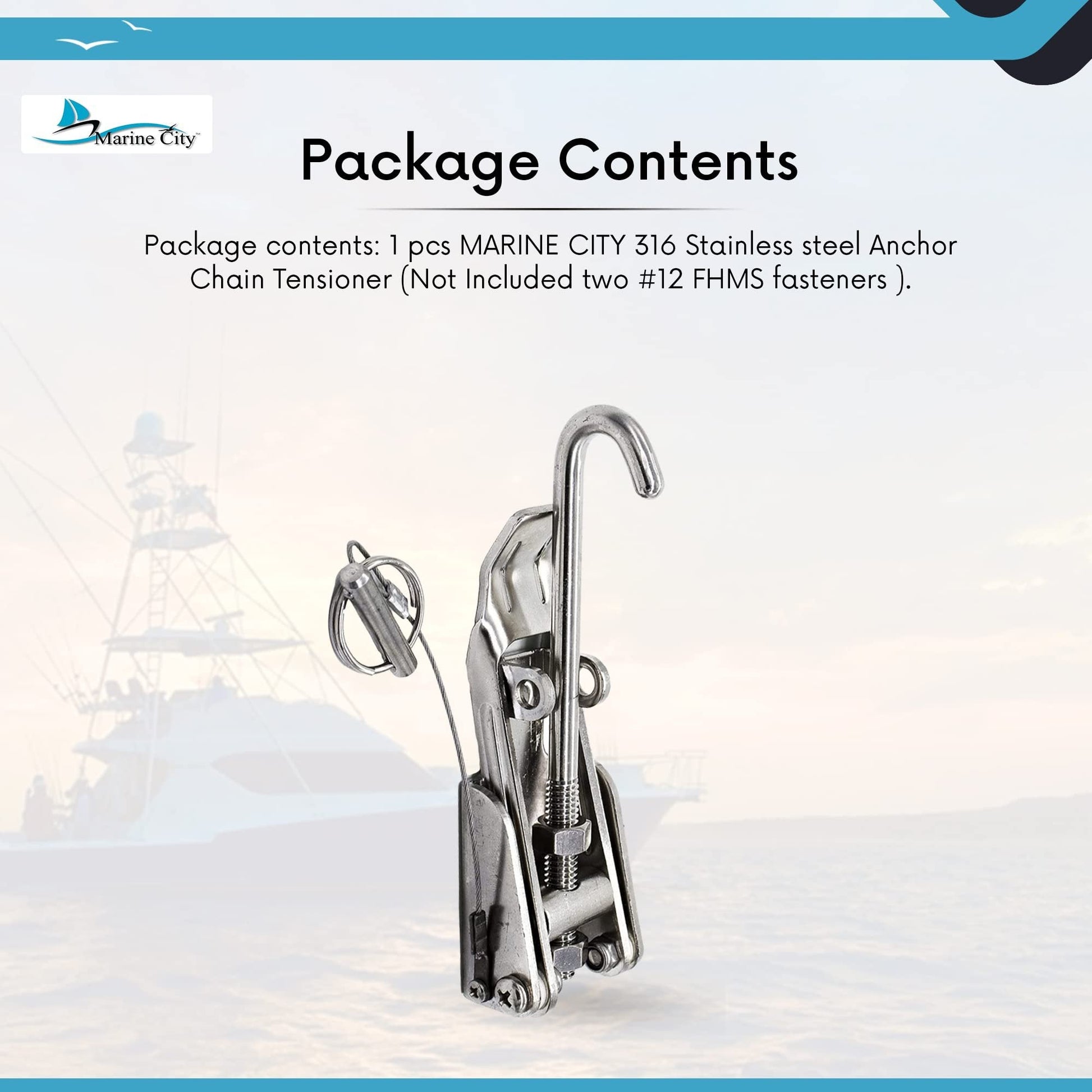 Marine City Stainless Steel Anchor Chain Tensioner – Cam Action, 200 lb Tension Marine City