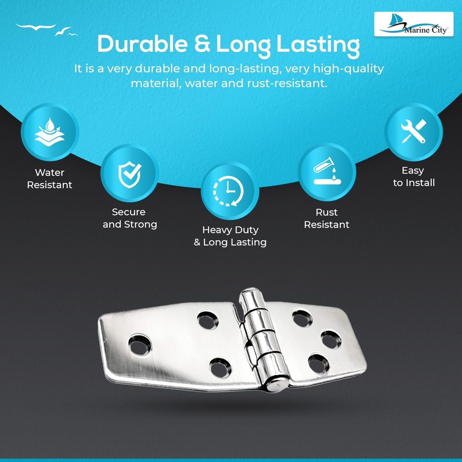 Marine City 6-Hole Short Sided Door Hinges 316 Stainless Steel Heavy-Duty (2 Pcs) Marine City