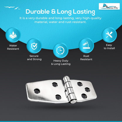 Marine City 6-Hole Short Sided Door Hinges 316 Stainless Steel Heavy-Duty (2 Pcs) Marine City