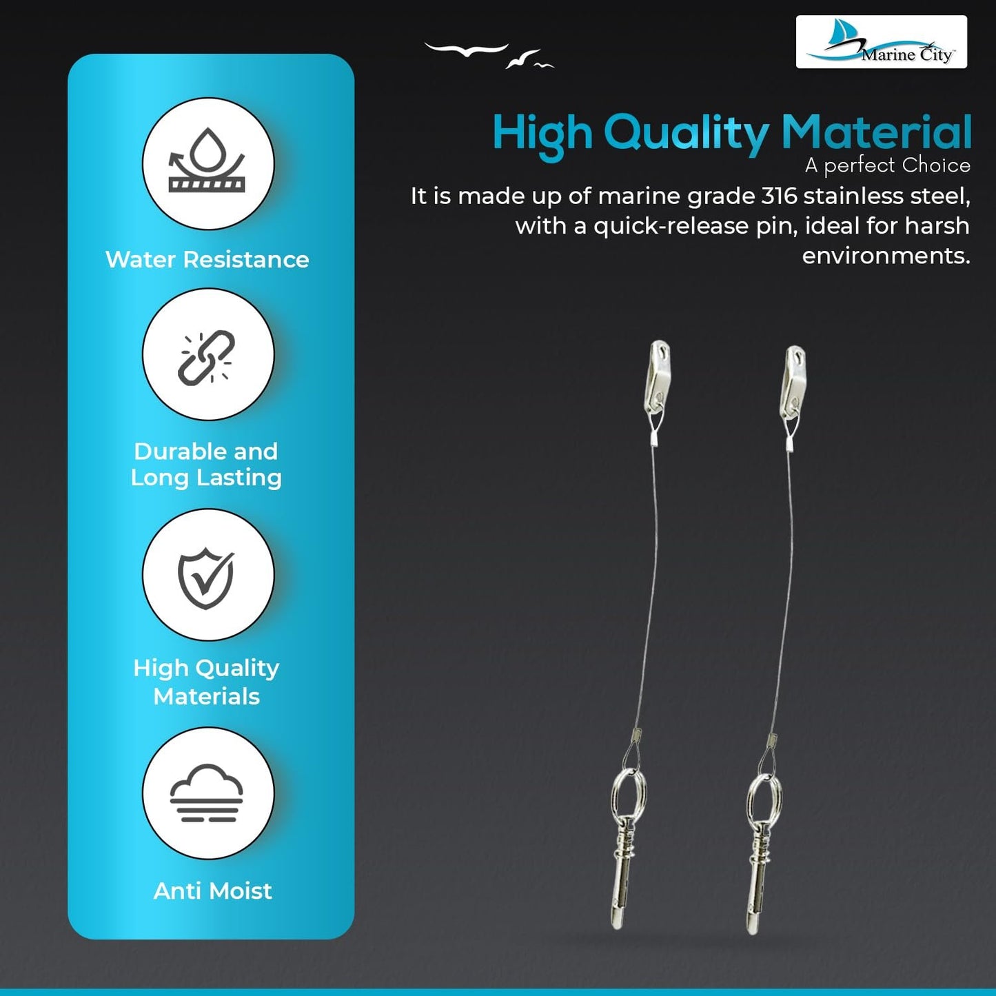 Marine City 316 Stainless Steel Quick Release Pins with Drop Cam & Spring(6 Pcs)