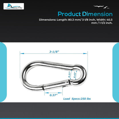 Marine City Clip Snap Hook with Ring 3-1/8"– Stainless Steel, Rust Free, Durable Marine City Hardware