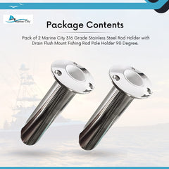 Marine City Stainless Steel Flush-Mount Fishing Rod Holder with Drain (2 Pcs)