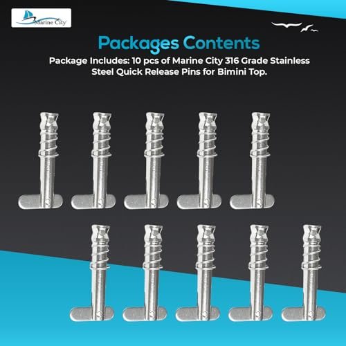Marine City Quick Release Pin for Bimini Top – Stainless Steel, Durable (10 Pcs) Marine City Hardware