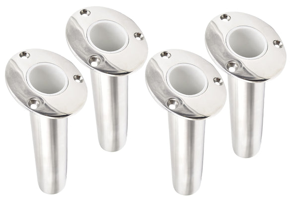 Marine City Stainless Steel Flush-Mount Fishing Rod Holder with Drain (4 Pcs)