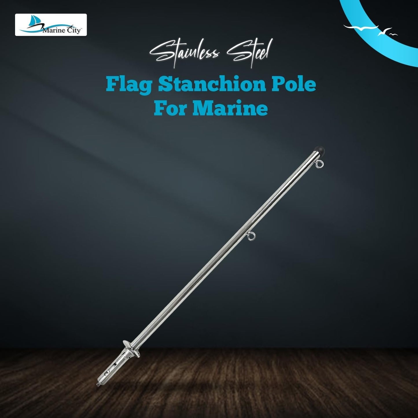 MARINE CITY 30-Inch Flag Stanchion with 304 Stainless Steel Spring Mounting Socket Marine City