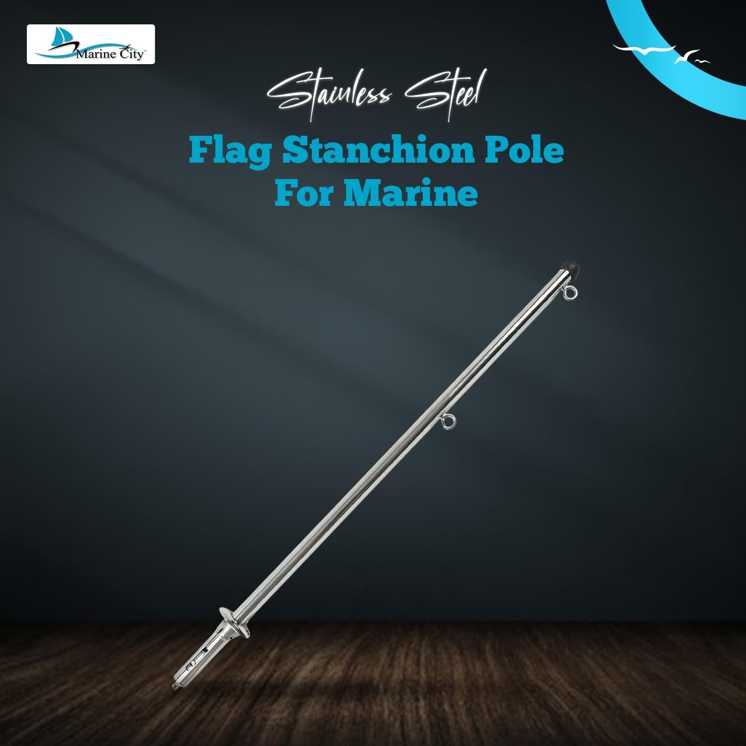MARINE CITY 30-Inch Flag Stanchion with 304 Stainless Steel Spring Mounting Socket Marine City
