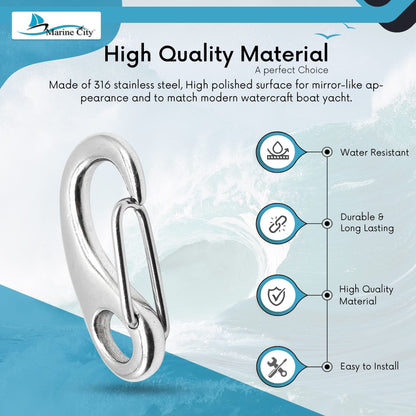 Marine City Egg-Shaped 316 Stainless Steel Spring Snap Hook – 2-1/2” for Keys Marine City