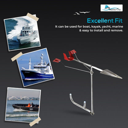 Marine City 316 Indicador de dirección del viento de mástil de velero marino de acero inoxidable 14-1/2" Ambos con luz LED de acero inoxidable para indicador de dirección del viento (MC79751016+MC29931011)