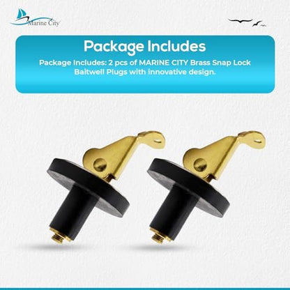Marine City 3/8” Brass Snap Lock Baitwell Plugs – Drain Plug (Pack of 2) Marine CIty