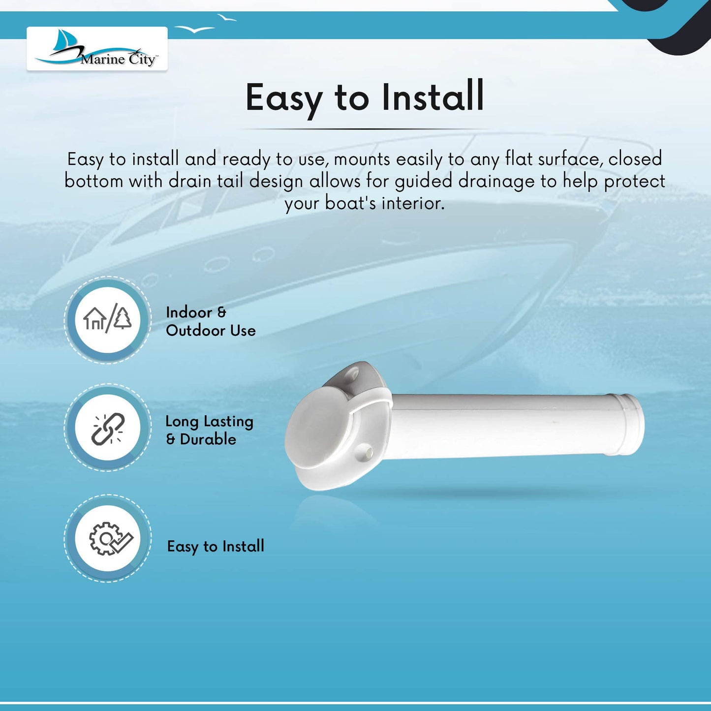 MARINE CITY White Nylon Flush Mount Rod Holder – UV Stabilized 30° with Cap