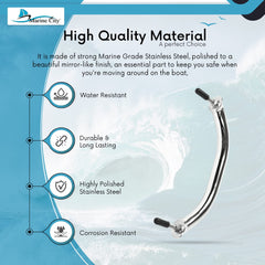 Marine City Polished Stainless Steel Oval Grab Rail Handle with Flange & Stud