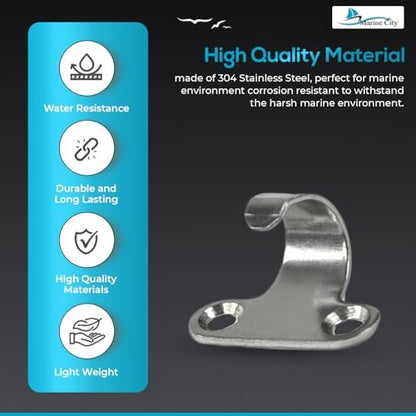 Marine City Light Duty Utility Hooks–304 Stainless Steel, 1-1/8" x 11/16"(4 Pcs) MARINE CITY