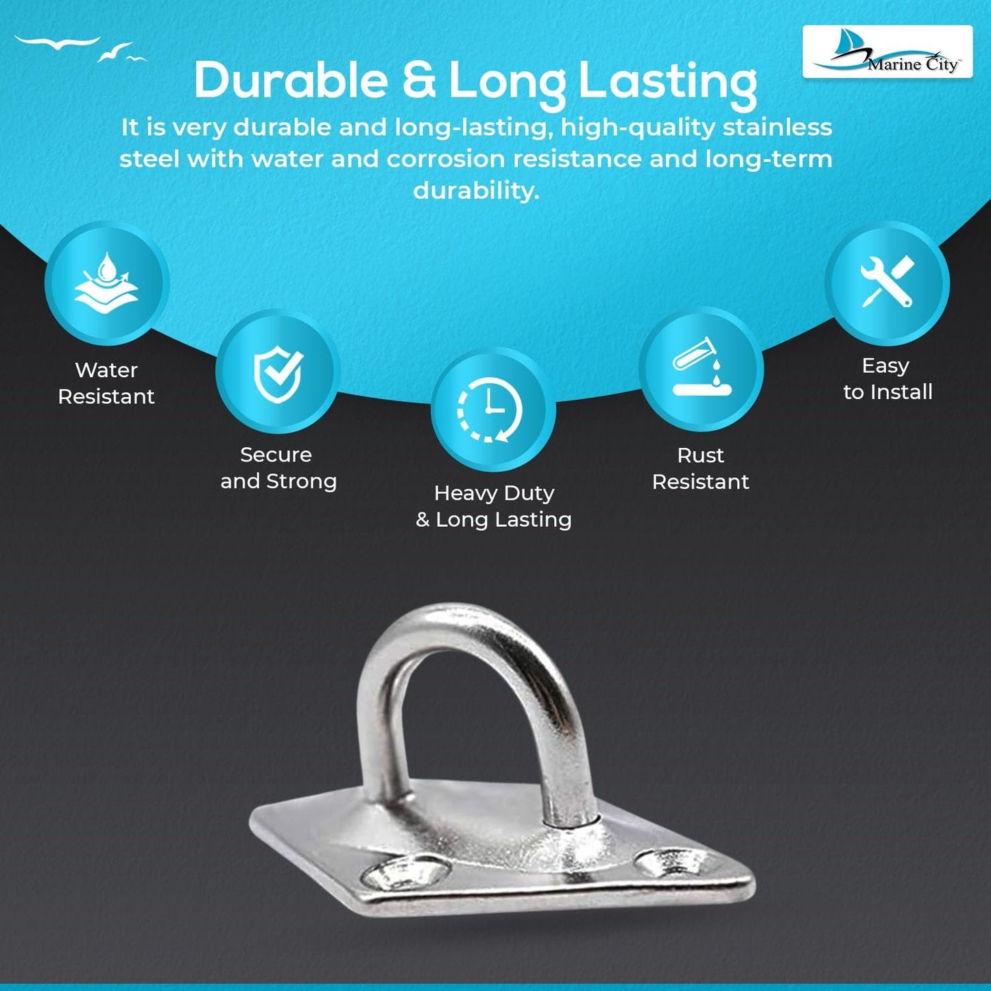 Marine City U-Shaped Pad Eye – Polished Stainless Steel, 2-3/8 x 1-1/2"