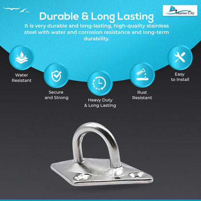 Marine City U-Shaped Pad Eye – Polished Stainless Steel, 2-3/8 x 1-1/2"