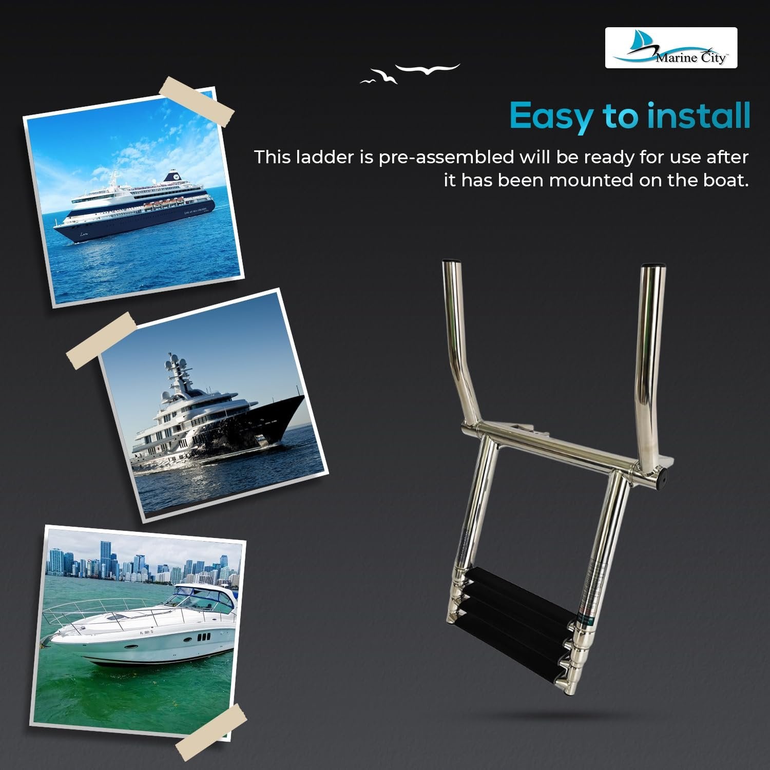 Marine City 316 Stainless Steel 4-Step Telescoping Over-Platform Ladder MARINE CITY