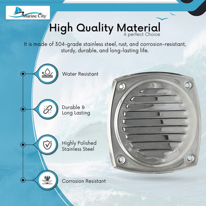 Marine City 4" Thru Louvered Vent, 304 Stainless Steel, Rust-Resistant, Polished Marine City