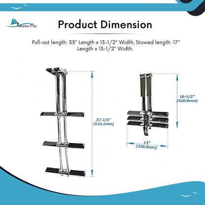 Marine City 3-Step Telescoping Swim Platform Ladder – 304 Stainless Steel Marine City