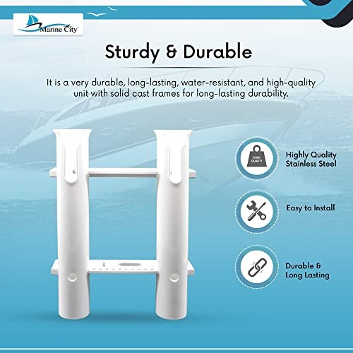 Marine City White Plastic Flush Mount Fishing Rod Holder Rack – 2 Link, 12” Tube Marine City Hardware