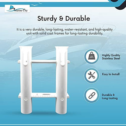 Marine City White Plastic Flush Mount Fishing Rod Holder Rack – 2 Link, 12” Tube Marine City Hardware