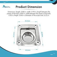 Marine City Mango de elevación empotrado rectangular de acero inoxidable de 2-9/16