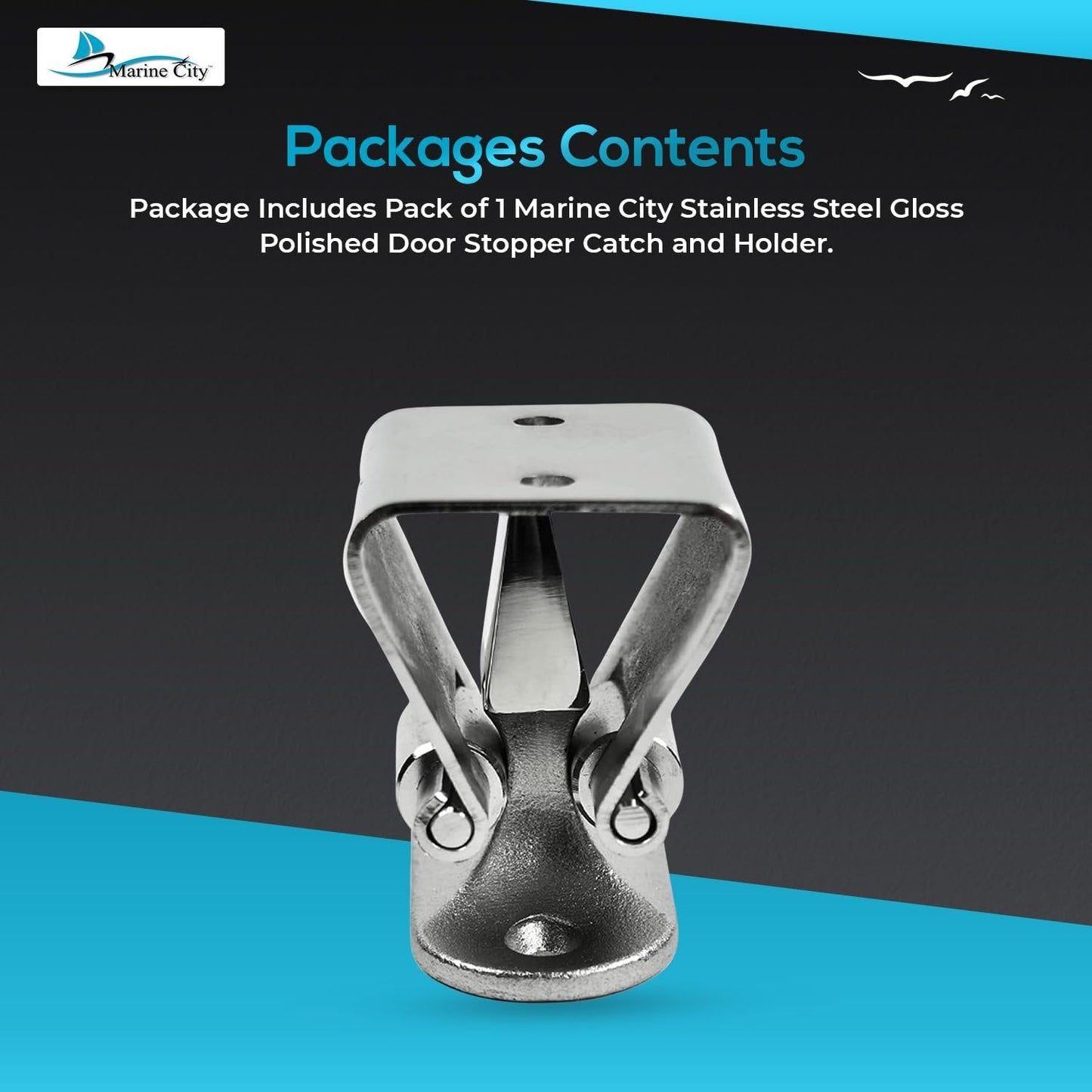 Marine City Stainless Steel Door Stopper Catch & Holder Heavy-Duty 1-1/2” Height Marine City