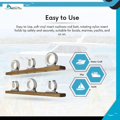 Marine City 3-Rod Reel Fishing Rod Storage Hanger Rack – 316 Stainless Steel