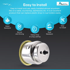 Marine City Stainless Steel 12V Red LED Ring Cup Holder with Center Drain