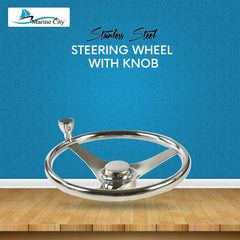 MARINE CITY 3-Spoke Steering Wheel with Knob – 13-1/2” 304 Stainless Steel