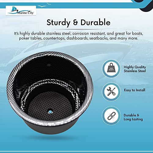 Marine City Black Carbon Fiber Print Stainless Steel Cup Drink Holder MARINE CITY
